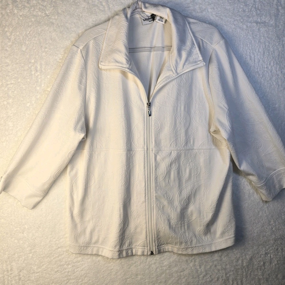 Breckenridge Petite Embossed Paisley Zip Jacket Womens PXL White Stretch Knit